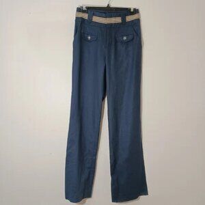 Anthropologie Elevenses High-Rise Navy Linen Blend Pants, Size 2